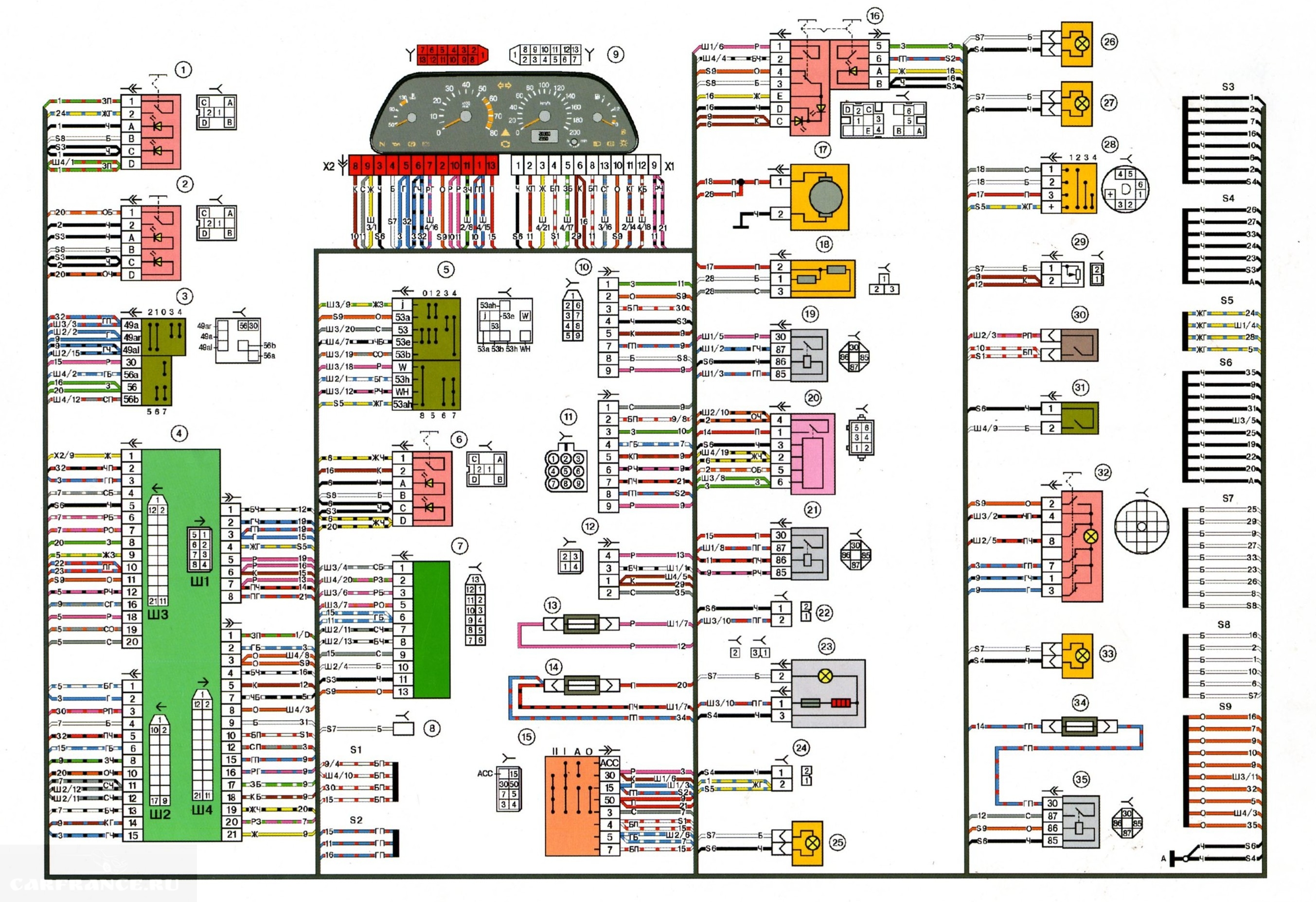 Схема панельной проводки ВАЗ 2114